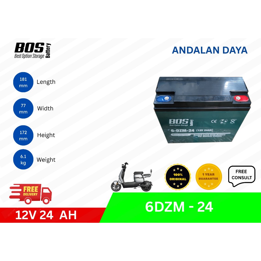 Battery Baterai Aki Sepeda Listrik BOSS 12V24Ah