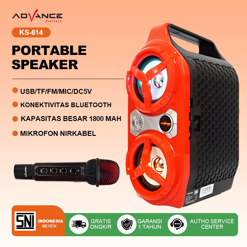 ADVANCE - Speaker Portable Bluetooth dengan 1 Mic Wireless Karaoke (KS-614)