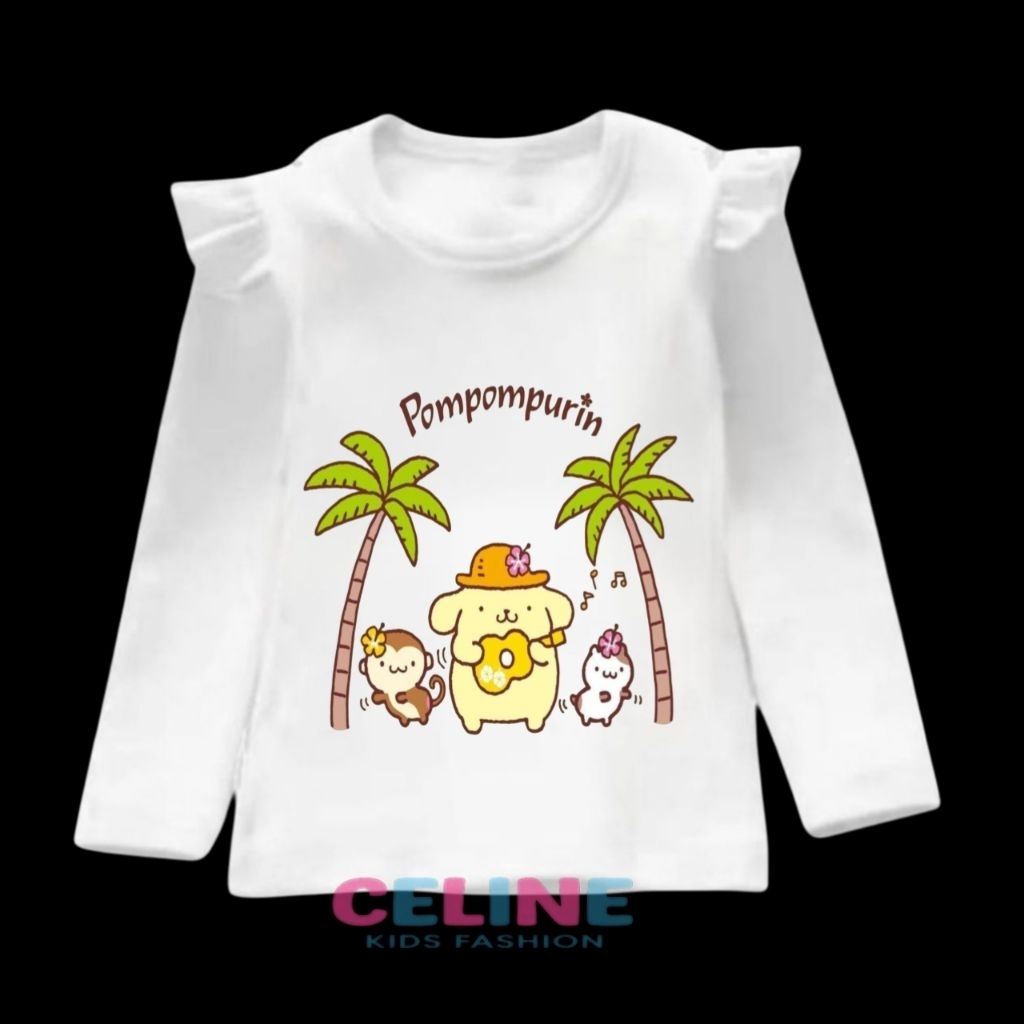 Kaos anak perempuan lengan panjang baju POMPOMPURIN GITAR