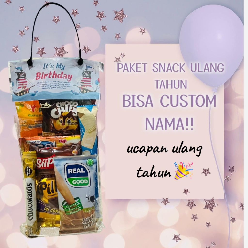 Snack Paket Ultah Anak – Bisa Custom Nama di Kemasan