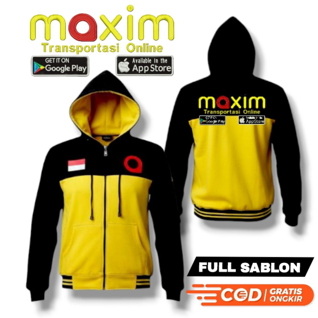 Jaket Maxim Sablon Hoodie Resleting Katun