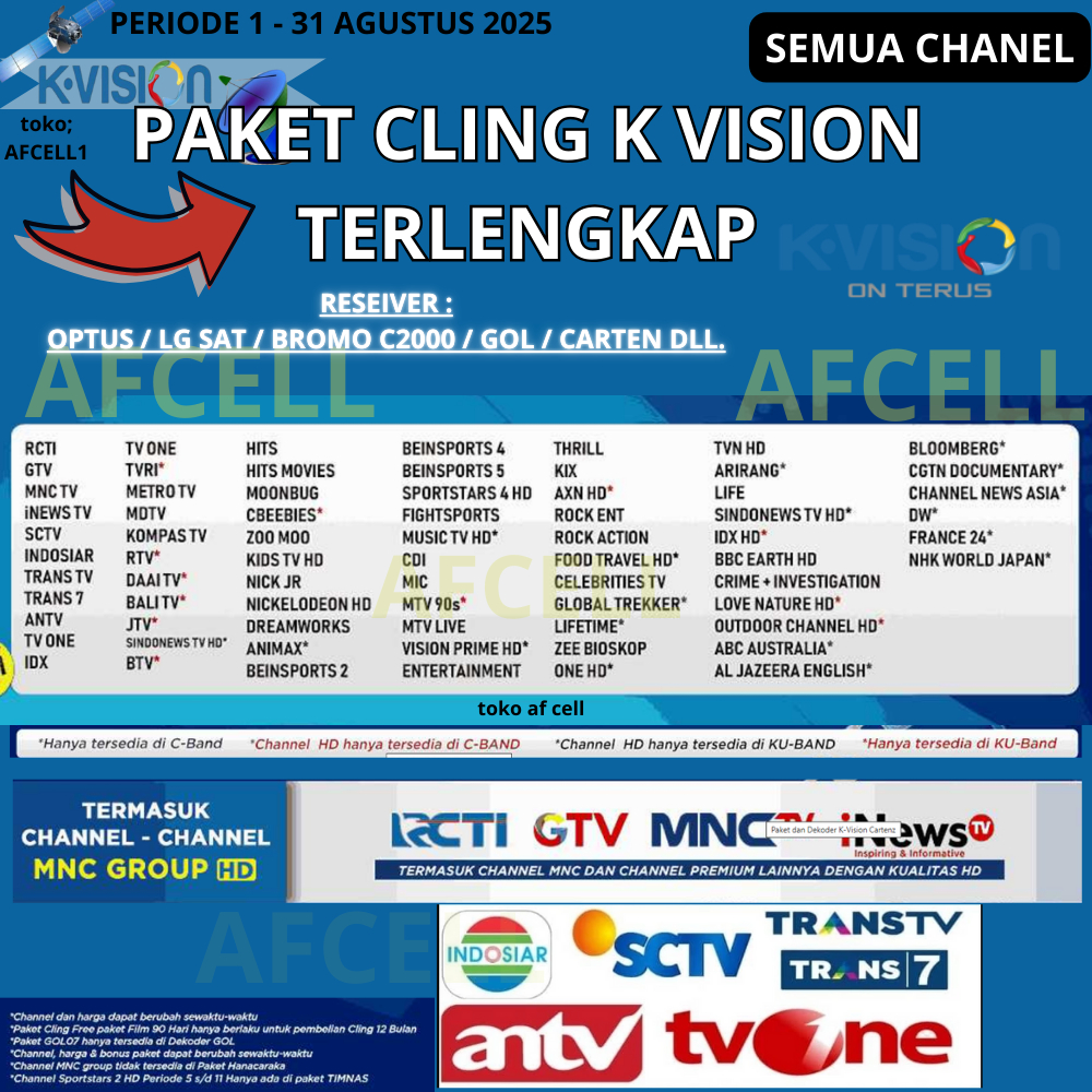 Voucher Paket Cling 30/180 Hari K vision TV LOKAL MNC Group