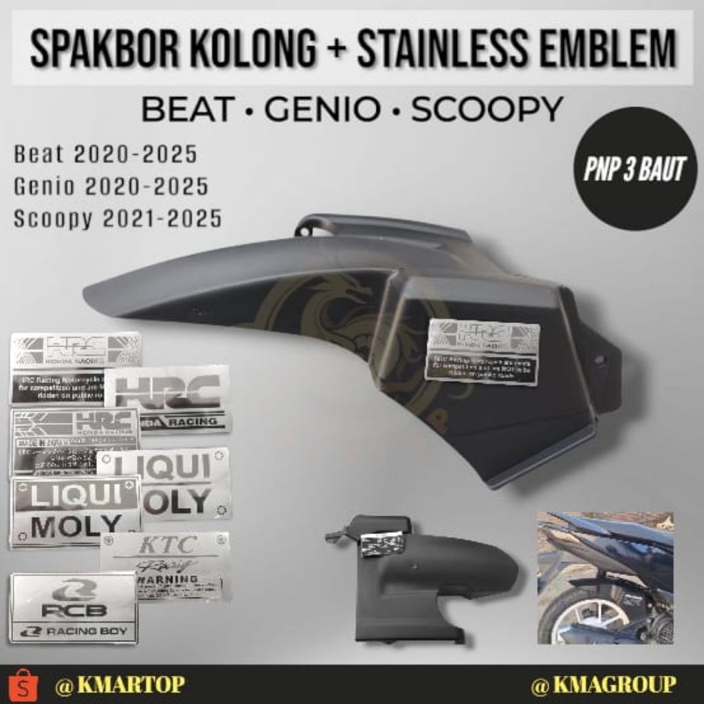 SPAKBOR KOLONG BEAT DELUXE NEW STREET SCOOPY GENIO 2020-2025 PEMASANGAN 3 BAUT PNP + STAINLESS EMBLE