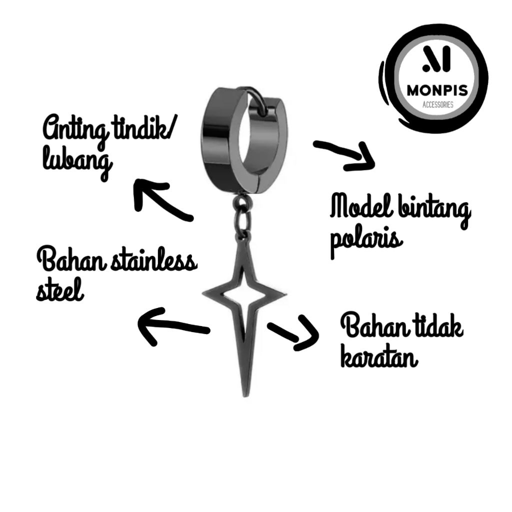 Anting tindik pria Anting hitam Anting gantung Anting starboy Anting korea Anting bintang polaris An