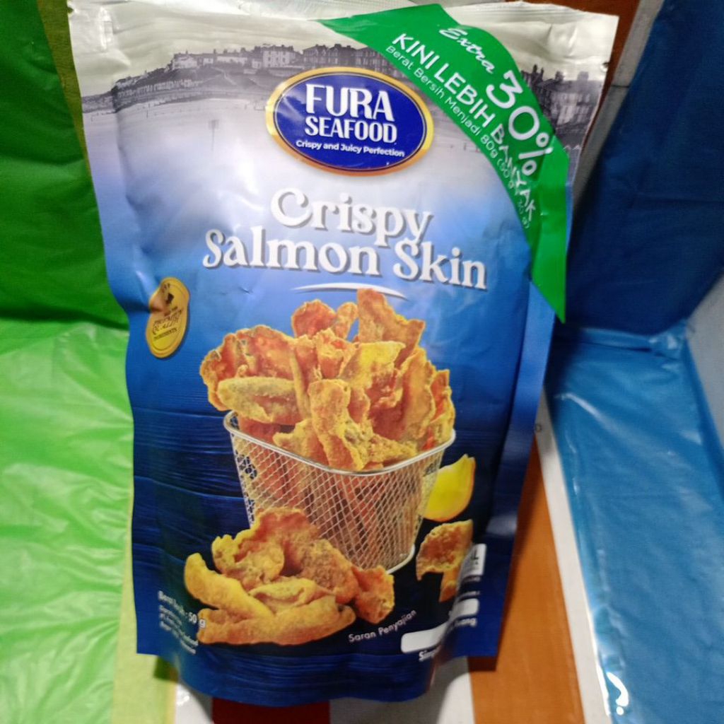 fura salmon skin, kulit salmon crispy 80 gram, halal
