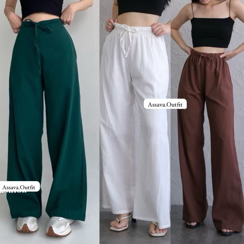 Kulot Lowena pants - Celana Highwaist Tali - Celana Linen premium - Kulot Casual - Celana Panjang Wa