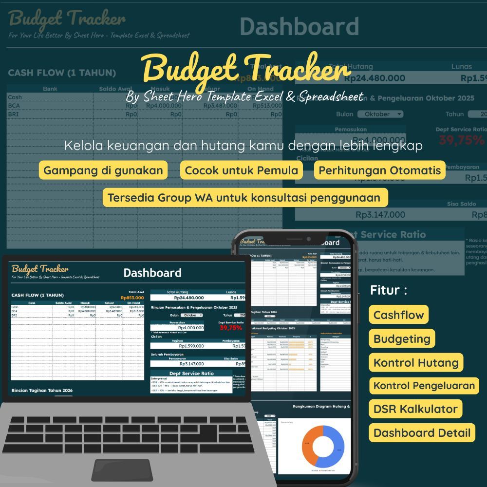 Template Excel Keuangan – Budget Tracker, Cashflow, Catatan Hutang & Pengeluaran Bulanan