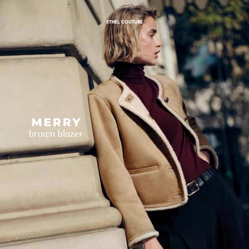 ETHEL COUTURE - Merry Brown Blazer / pakaian luaran wanita tebel hangat winter warna coklat bulu mus