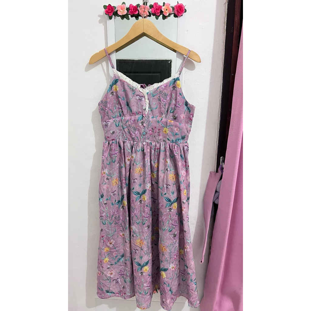 DRESS OL PANTAI VICTORY BUNGA BUNGA LILAC KOREAN STYLE