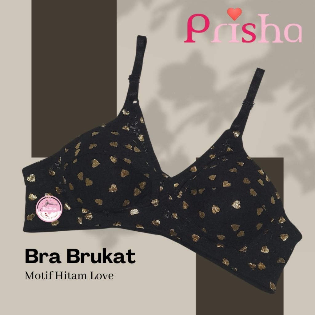 Prisha Bra Tanpa Kawat BH Tanpa Kawat Bra Busa Tipis BH Busa Tipis Bra Motif Love Gold  BH Motif Lov