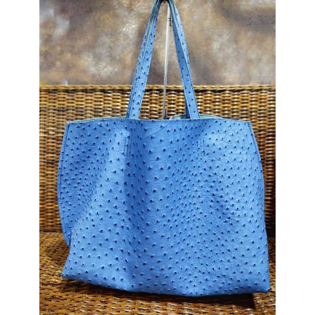 Preloved Tote Bag Wanita/Tas Bahu Ukuran Besar Biru Kulit Burung