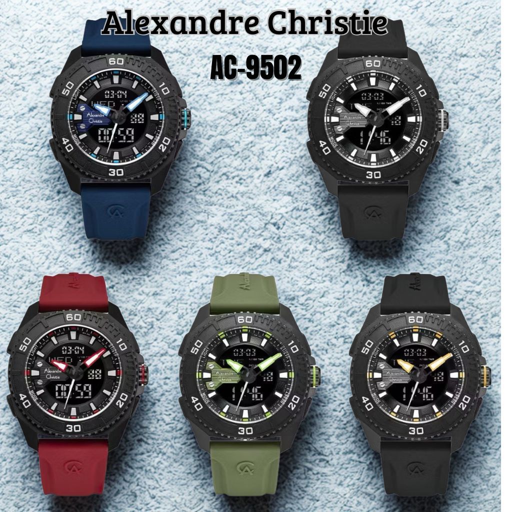 Jam Tangan Pria Original Alexandre Christie AC - 9502 Digital Rubber Bergaransi 1 Tahun Sporty Watch