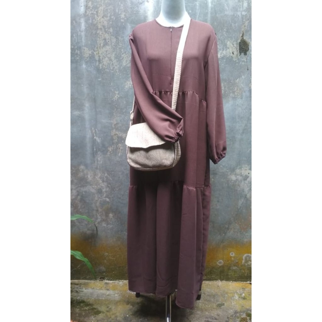 Dress cringkle airflow coklat/gamis coklat babydoll susun