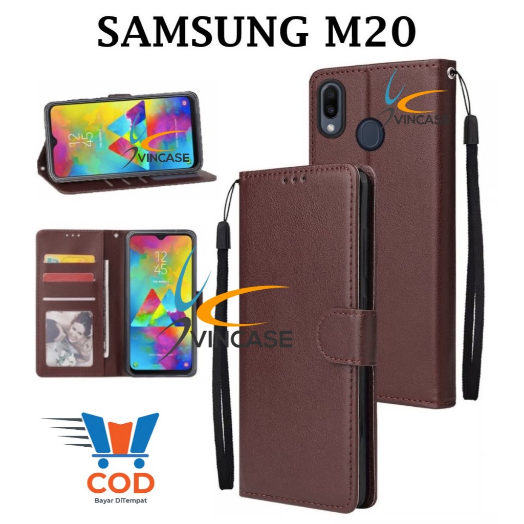 SAMSUNG M20 FLIP LEATHER CASE PREMIUM - FLIP WALLET CASE KULIT UNTUK SAMSUNG M20 - CASING DOMPET | F
