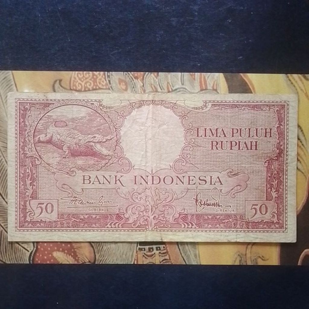 UANG KUNO 50 RUPIAH SERI HEWAN BUAYA ASLI TAHUN 1957
