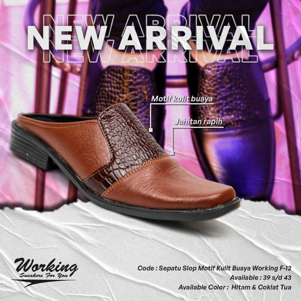 Sepatu Kasual Pria Slip-on Motif Kulit Buaya F-12