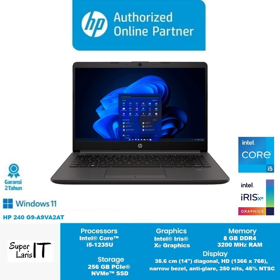 Laptop HP 240 G9-A9VA2AT intel Core i5 1235U ram 8GB ssd 256GB 14" HD Windows 11 Home