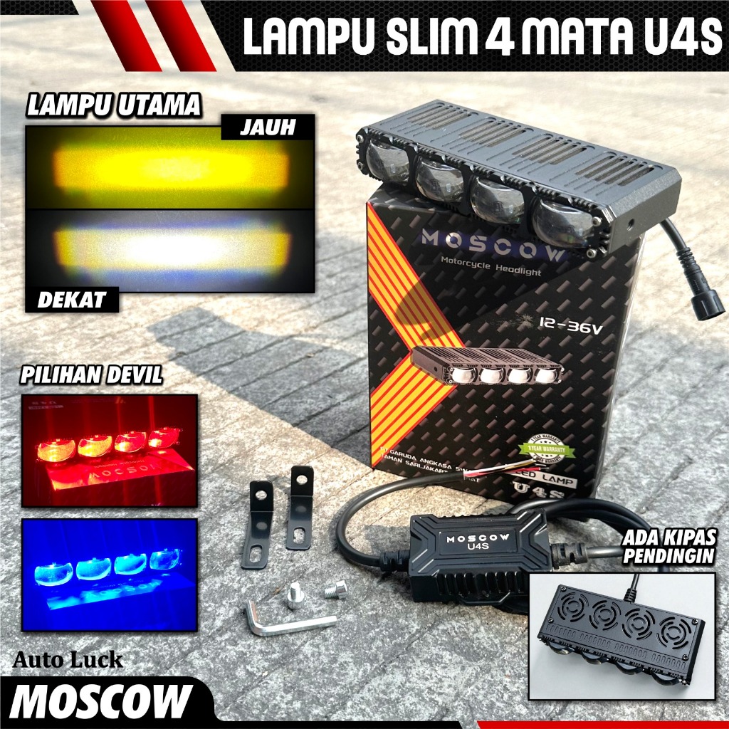 LAMPU TEMBAK LED 4 MATA DEVIL EYE + KIPAS FAN COOLER MODEL SLIM GEPENG GRATIS BALLAST HIGH LOW PUTIH