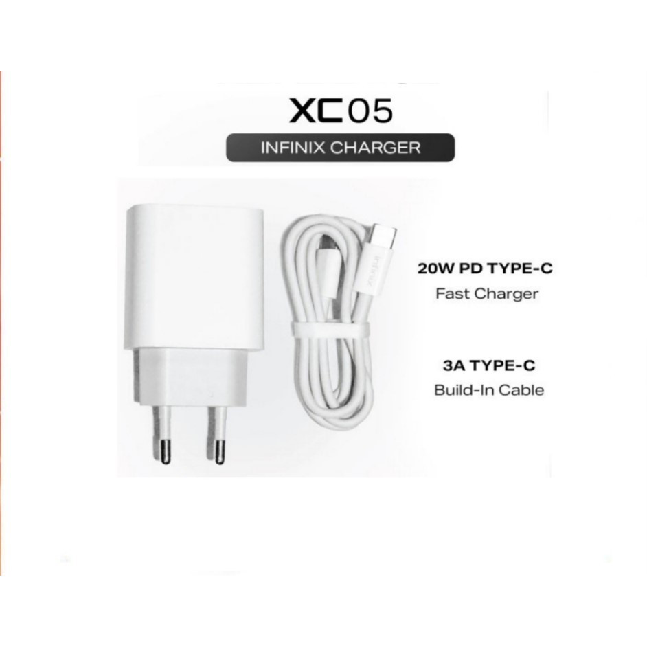 ADAPTER CHARGER ORIGINAL INFINIX XC05 BATOK KEPALA CAS INFINIX PLUS KABEL TYPE C 20WATT