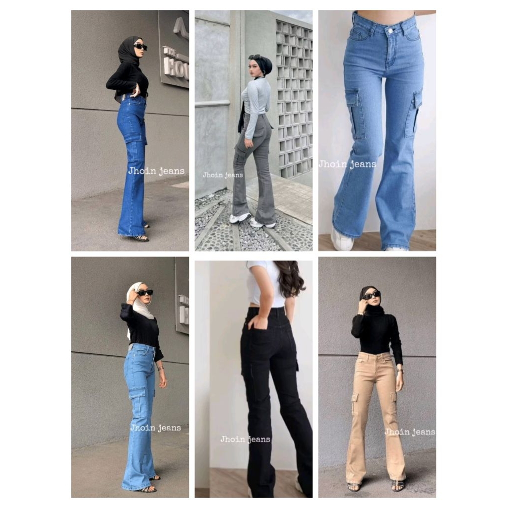Celana Jeans Wanita Cargo Cutbray Hightwaist Strecht Melar - Celana Cutbray Cargo Wanita - Cutbray C