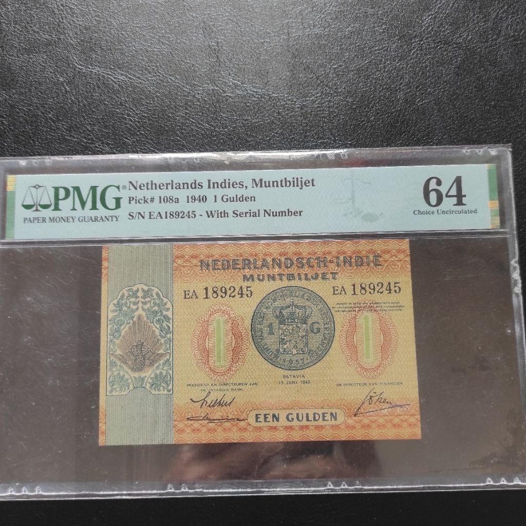 Uang kuno 1 gulden tahun 1940 Seri Muntbiljet PMG 64