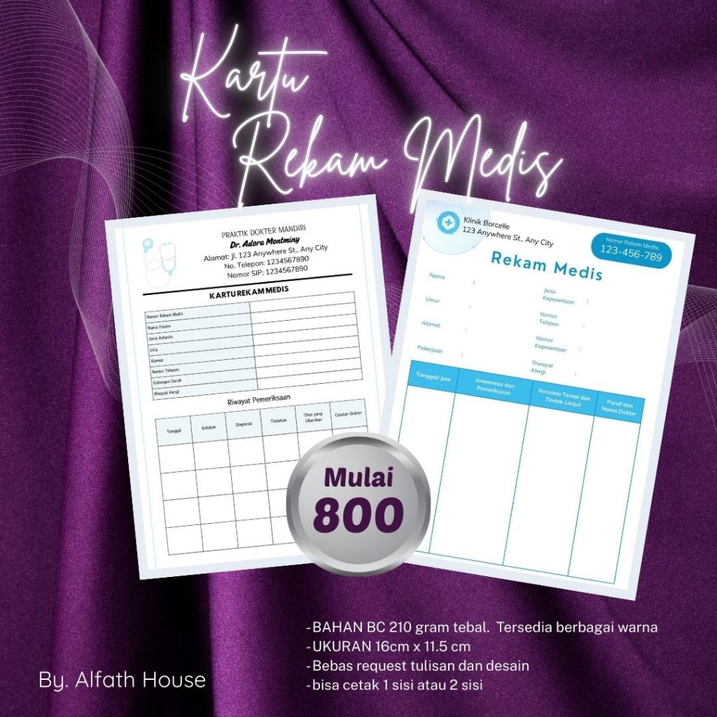 KARTU REKAM MEDIS / KARTU RIWAYAT PASIEN TANPA MINIMAL ORDER