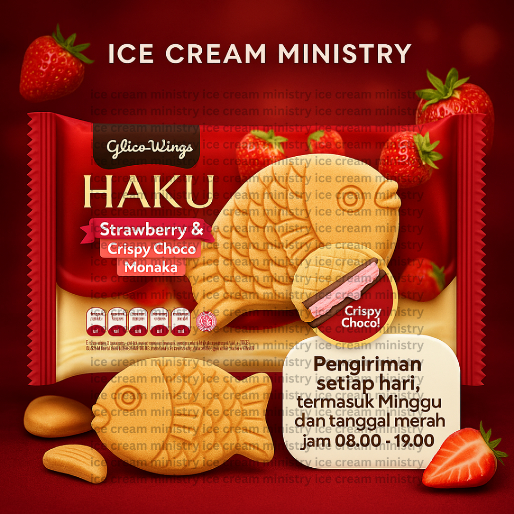 Glico Es Krim Haku ( Ikan ) Strawberry & Crispy Choco