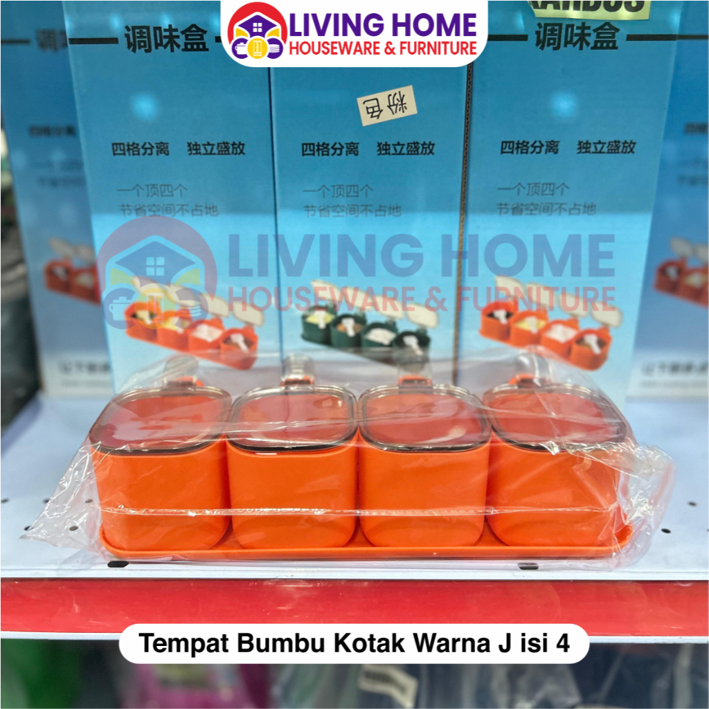 Tempat Bumbu Dapur Set Isi 4 + sendok / Wadah Serbaguna Isi 4 Set / Tempat Bumbu Plastik Murah