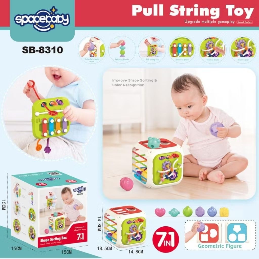 Busy Cube Space Baby SB 8310 7in1 Pull String Toys Busy Box Mainan Stimulasi Bayi Sensorik dan Motor
