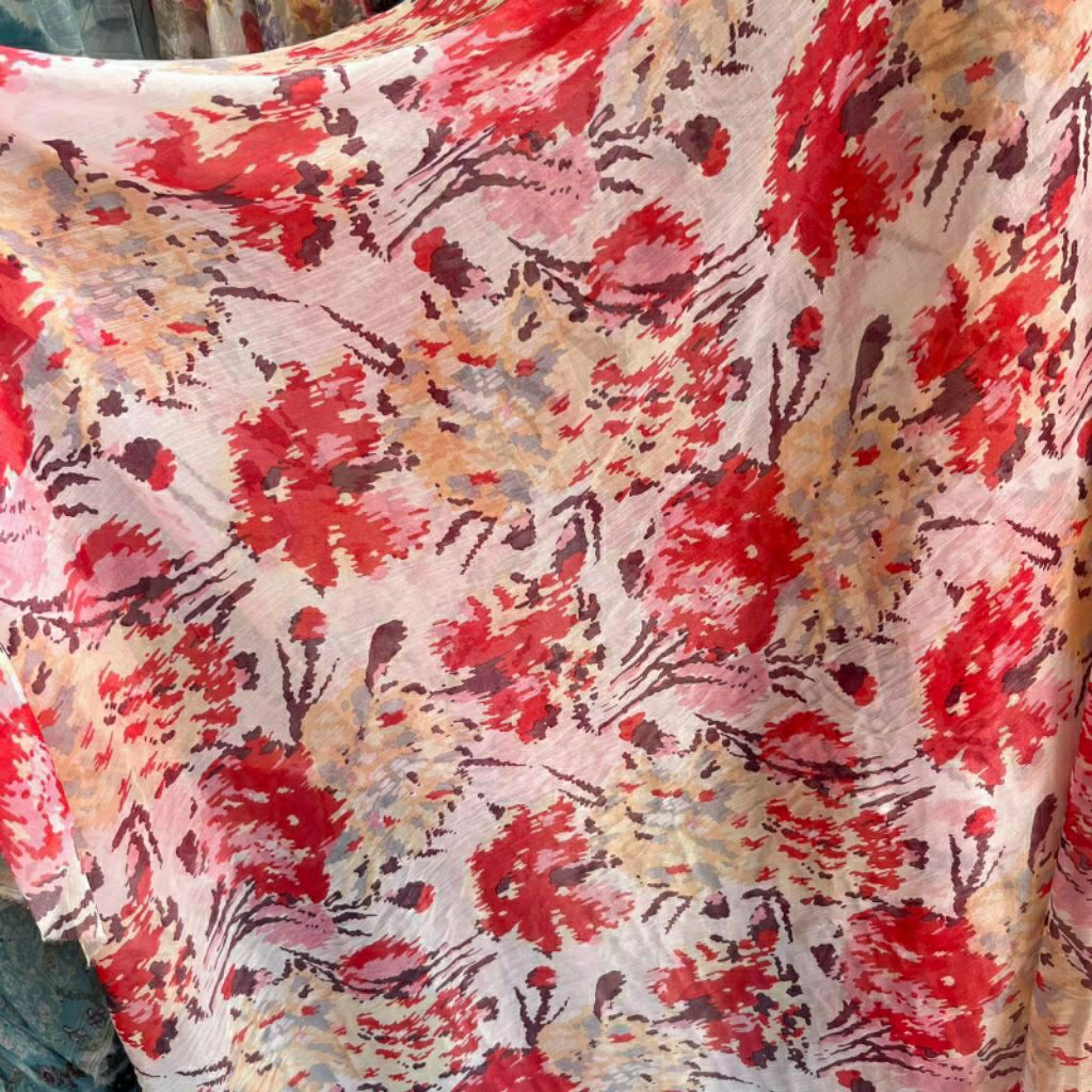 KAIN SIFON SILK KRINGKEL PREMIUM MOTIF BUNGA BESAR - KAIN SIFON SEMI SUTRA PREMIUM MOTIF KEMBANG BES