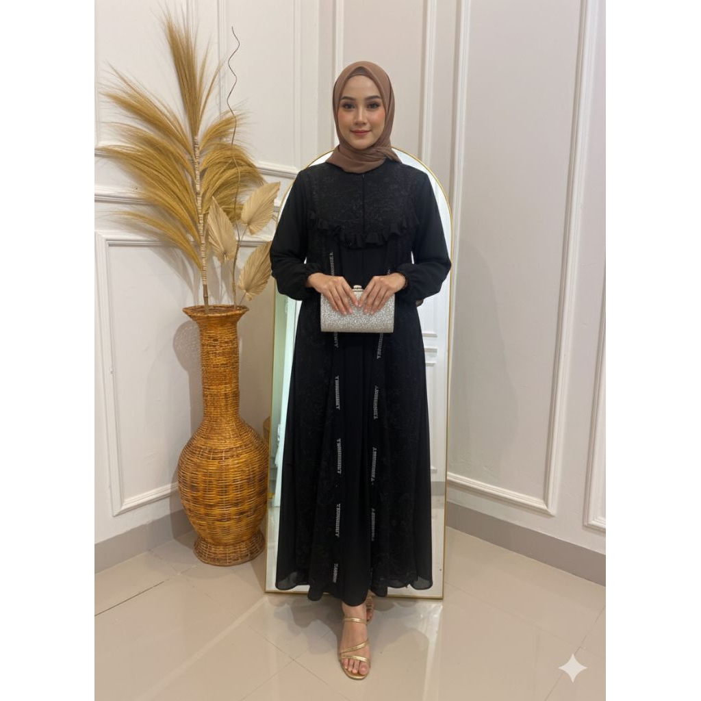 GAMIS Brukat hitam rendah dress umroh haji gamis busui pesta