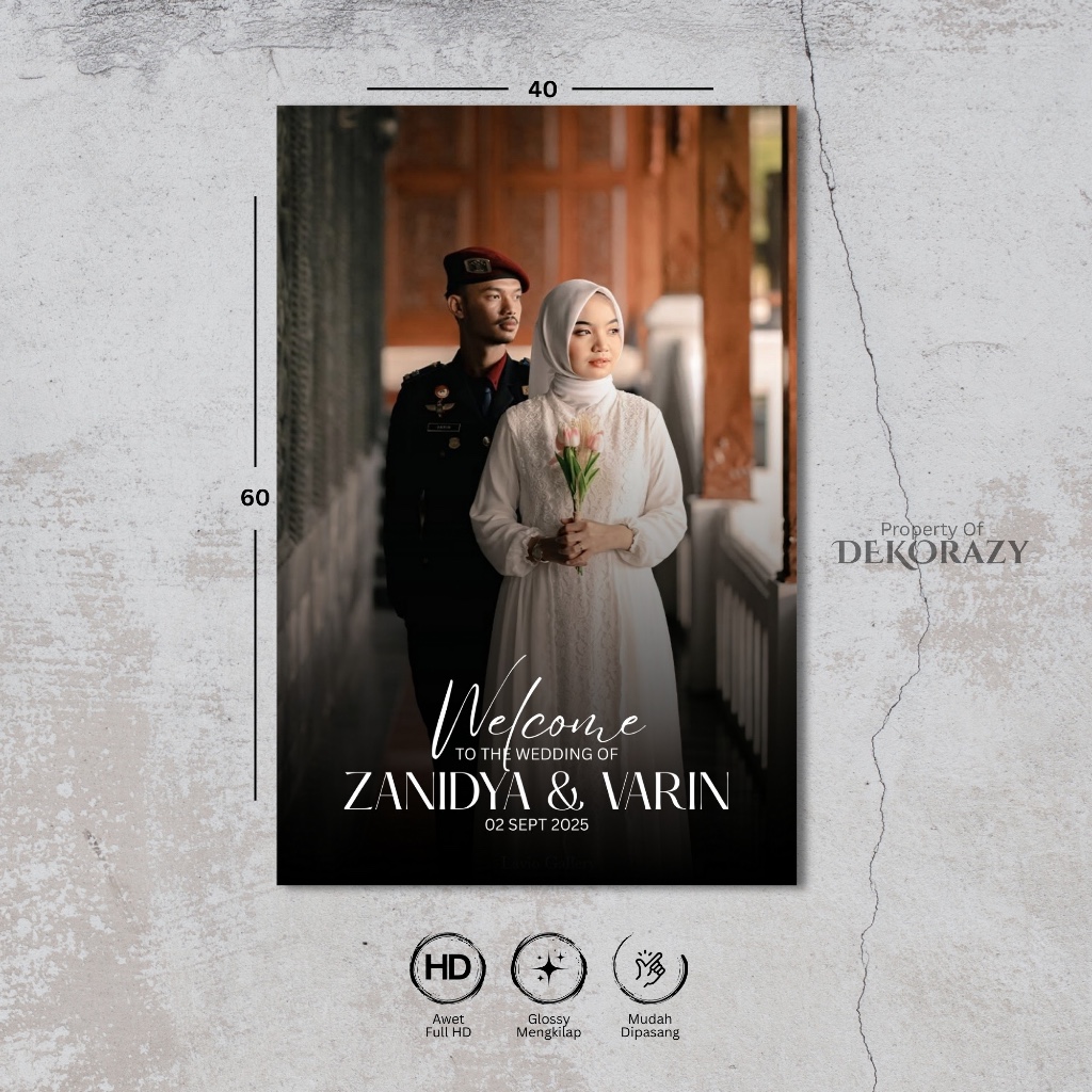 PAPAN FOTO DEKORASI LAMARAN NIKAHAN 40X60 CM LAMINASI GLOSSY | WELCOME SIGN WEDDING