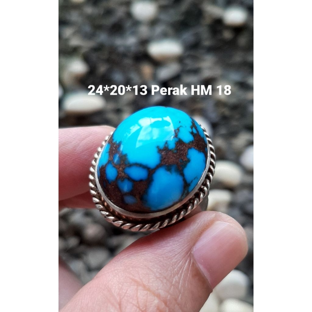 Natural Cincin Pirus Mesir Blue Fancy gradasi menyala Jenong Matrix Ring Perak HM
