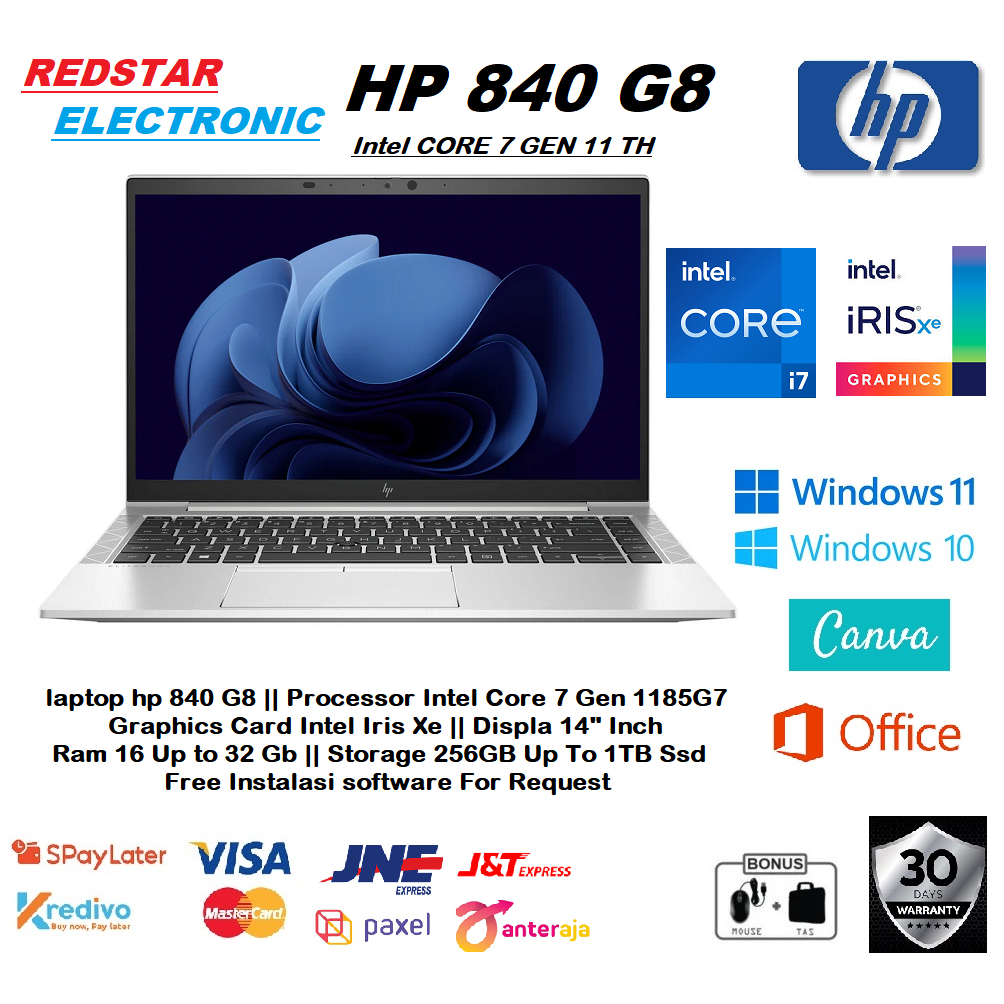 SPEK TINGGI LAPTOP HP ELITEBOOK 840 G8 I7 Gen 11th Ram 16GB - 32GB Ssd 256 - 512GB Win 10pro