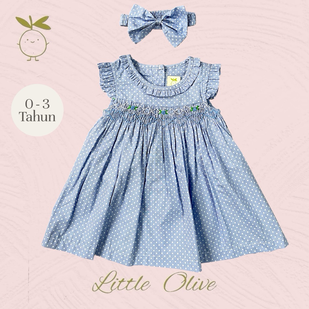Little Olive- Irene Dress | 0-3 Tahun | Dress Anak Newborn | Baju Bayi | Motif Bunga Floral Premium