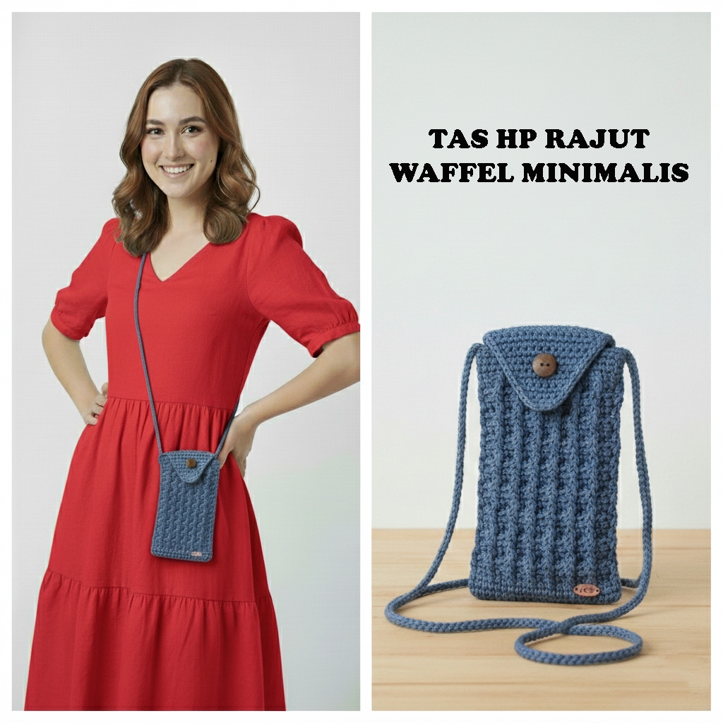 Tas Hp Wanita Tas Selempang Rajut Waffle / Tas Tempat HP Rajut Premium terbaru