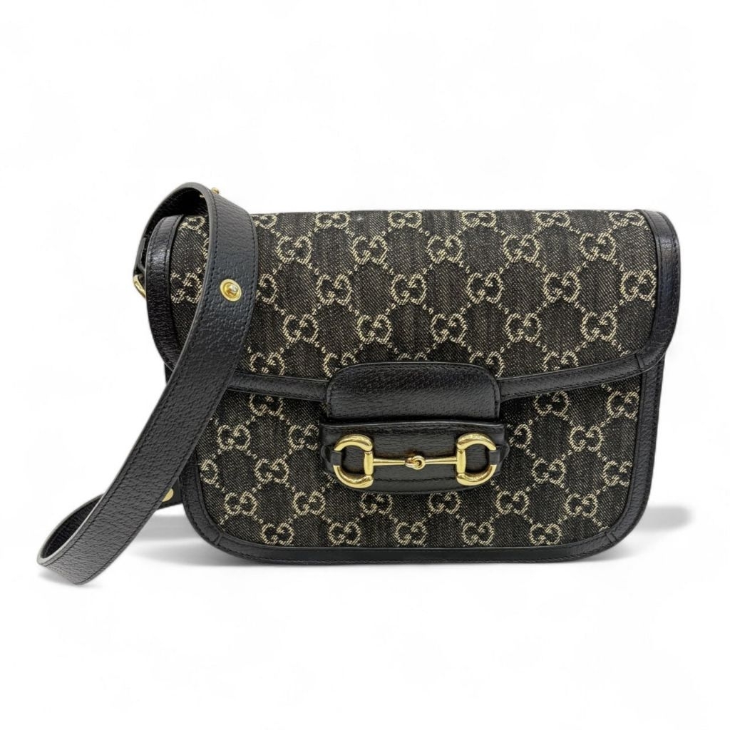 Gucci Horsebit 1955 Small Shoulder Black Denim