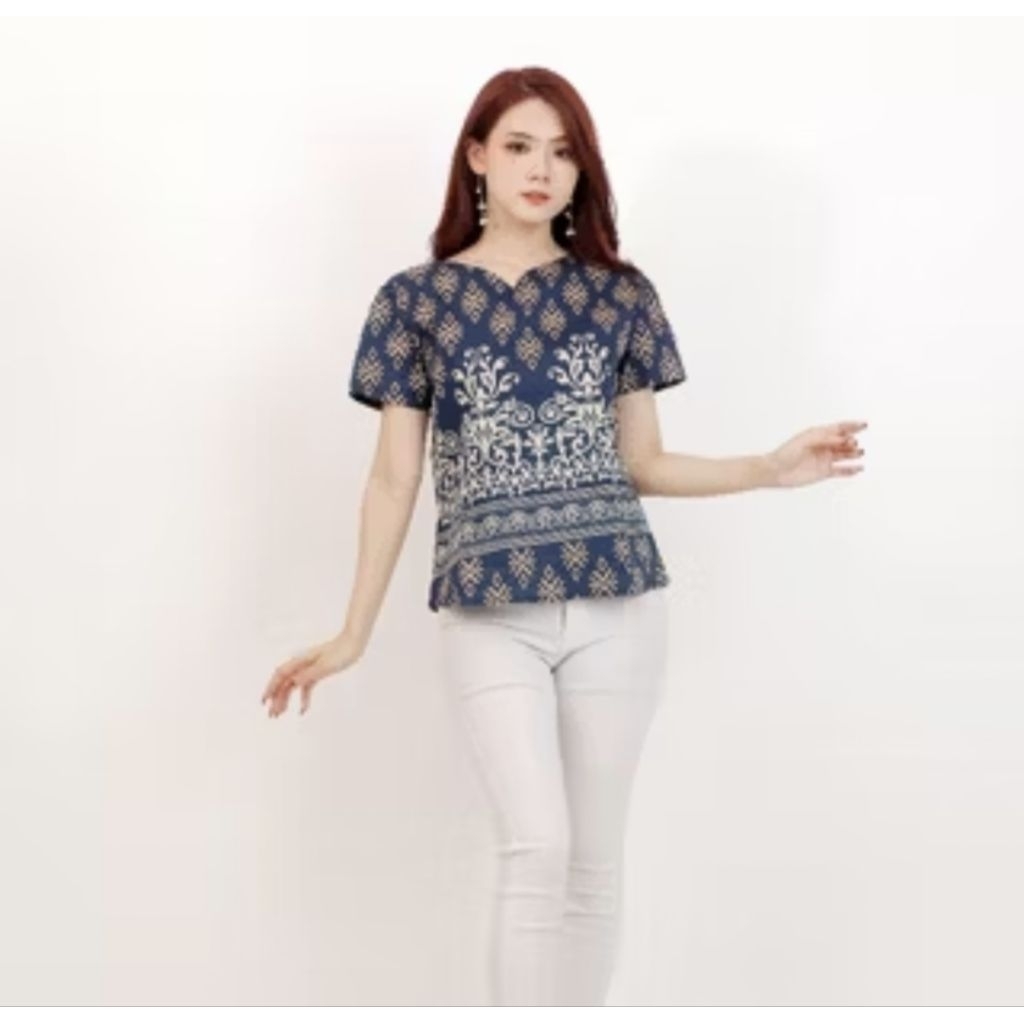 Blueskyfashion|Atasan Batik Wanita Lengan Pendek|Atasan Batik Wanita Katun Stretch