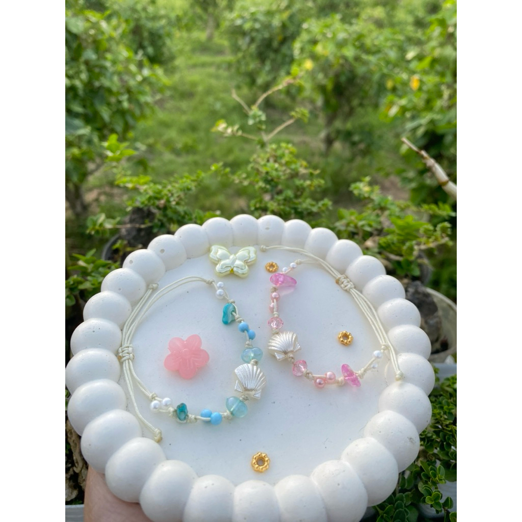 Gelang Tali Manik Serut / Gelang Tali Serut Butterfly / Gelang Tali Serut Kerang