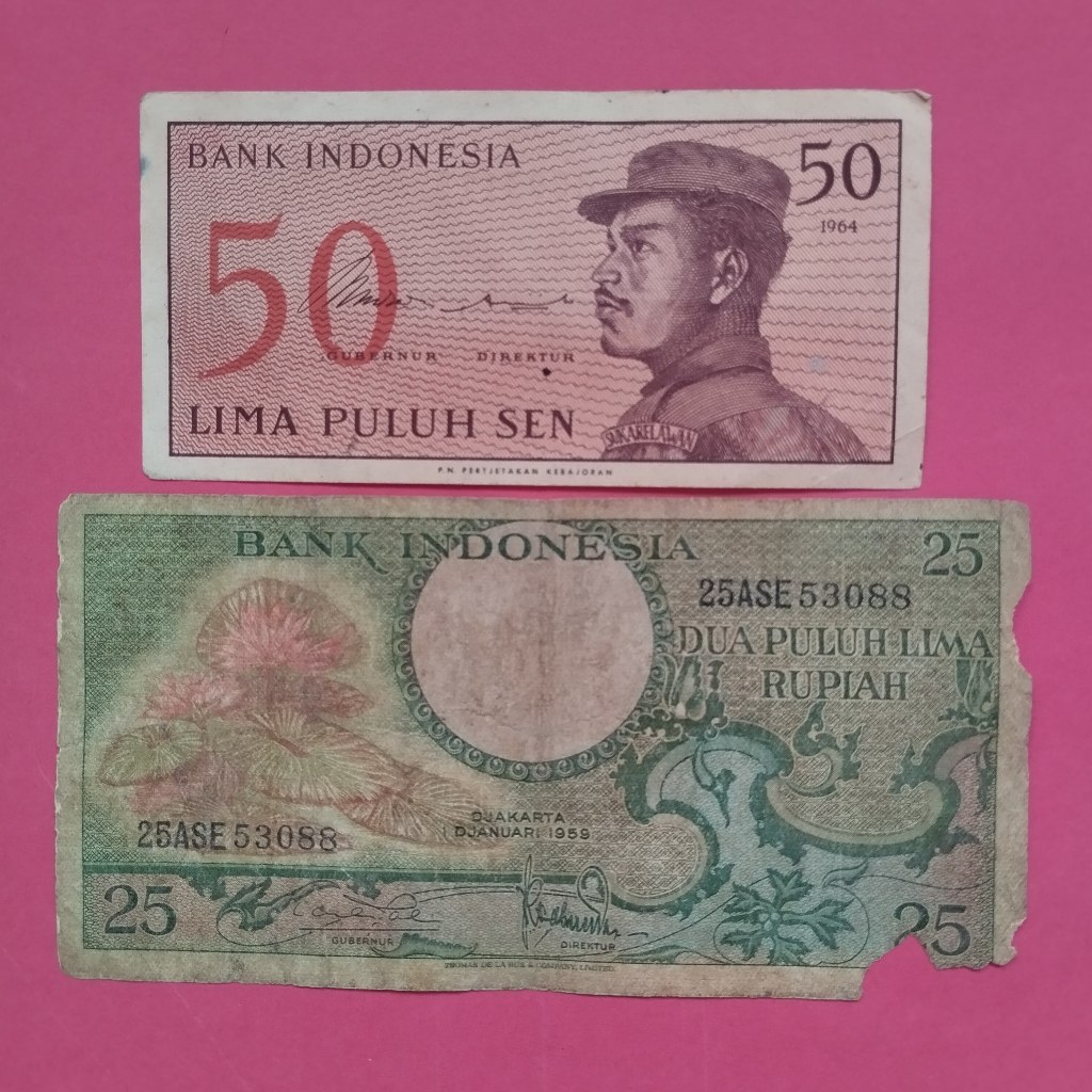Uang Kuno Kertas 50 Sen Dan Rp 25 UK 012