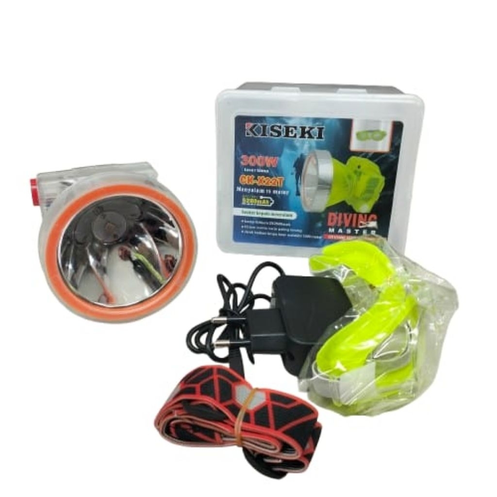 Senter Kepala Menyelam Kiseki 300W CK-X22T Cahaya Putih tahan hingga 10 jam IP68 ll Senter Kepala Di