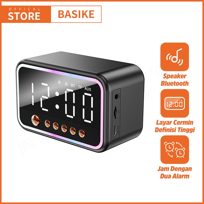 (HOT)BASIKE Speaker Bluetooth Super Bass Karaoke Subwoofer Jam Alarm LCD RGB with AUX TF Card Jack