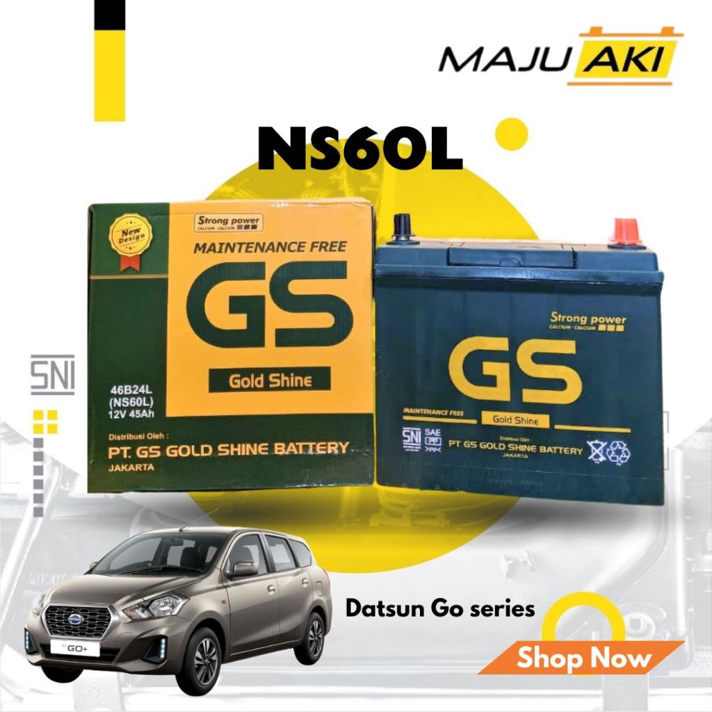 Aki Mobil Datsun Go Series Aki Kering GS Gold Shine MF NS60L 12V 45Ah
