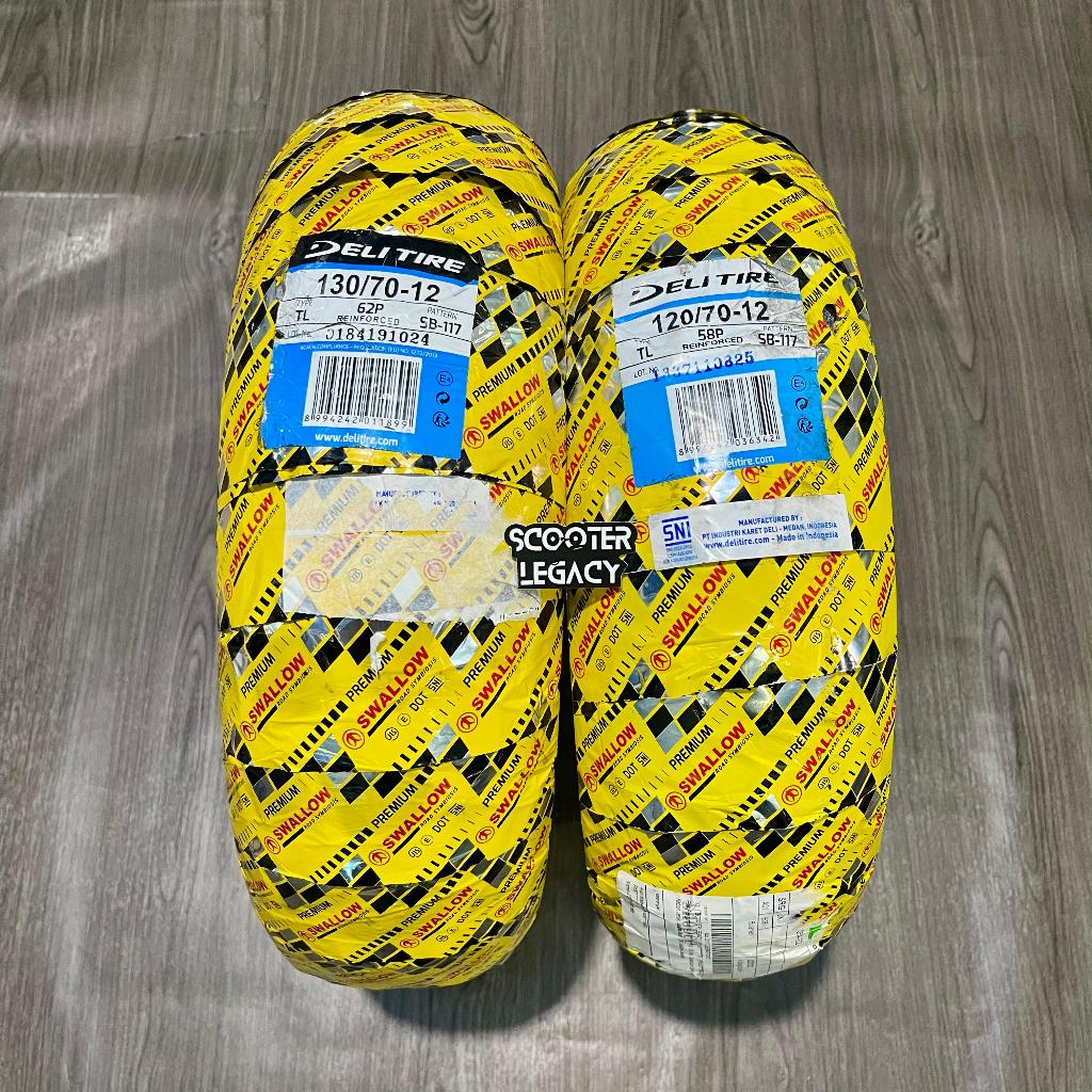 Ban SWALLOW Delitire SB 117 Depan & Belakang Upsize 120/70-12 130/70-12 Ring 12" Vespa Sprint Primav