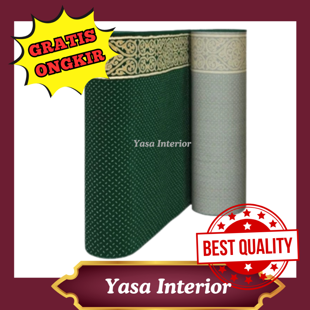Karpet Masjid Turki Platinum Tebal 13mm / Karpet Sajadah Masjid Roll / Warna Hijau / Merah