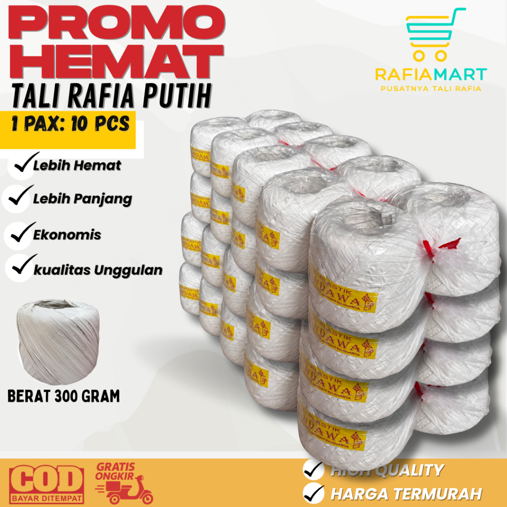 

Promo Murah Tali Rafia Putih 300 gram isi 10 Pcs Kuat Lentur Tahan Cuaca Berkualitas Serbaguna