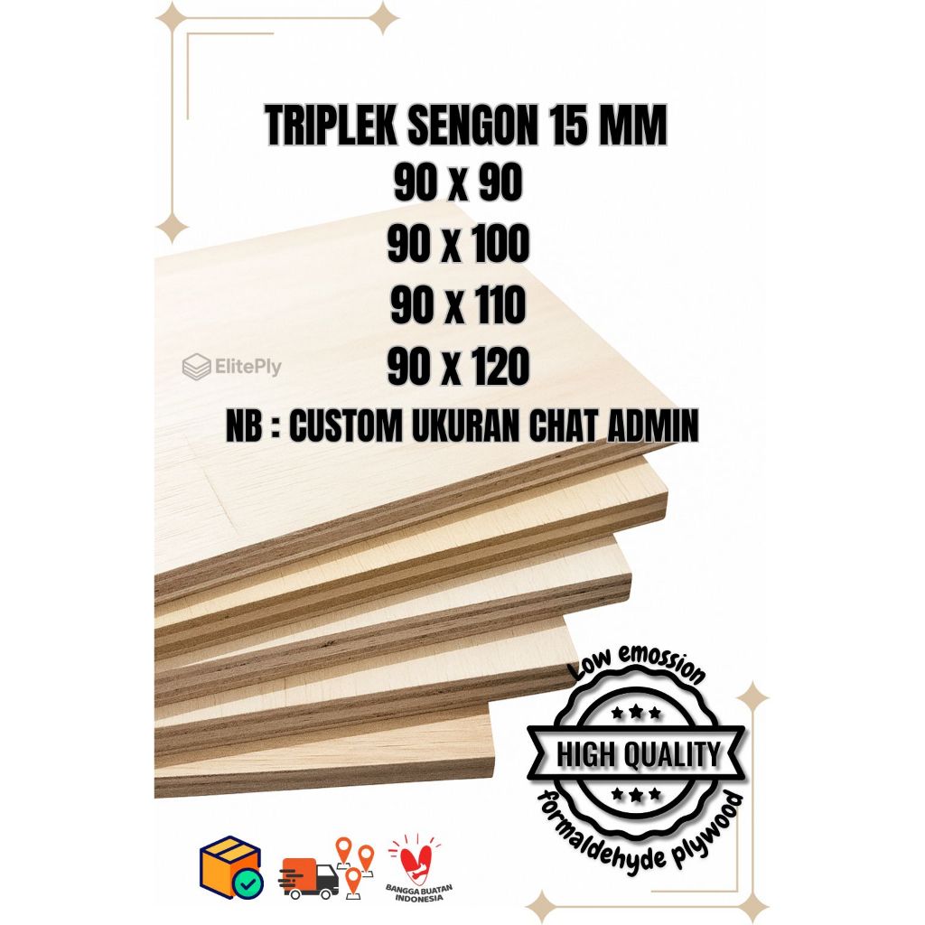 Triplek custom sengon 15mm plywood multiplek halus 2 sisi lebar 90 cm