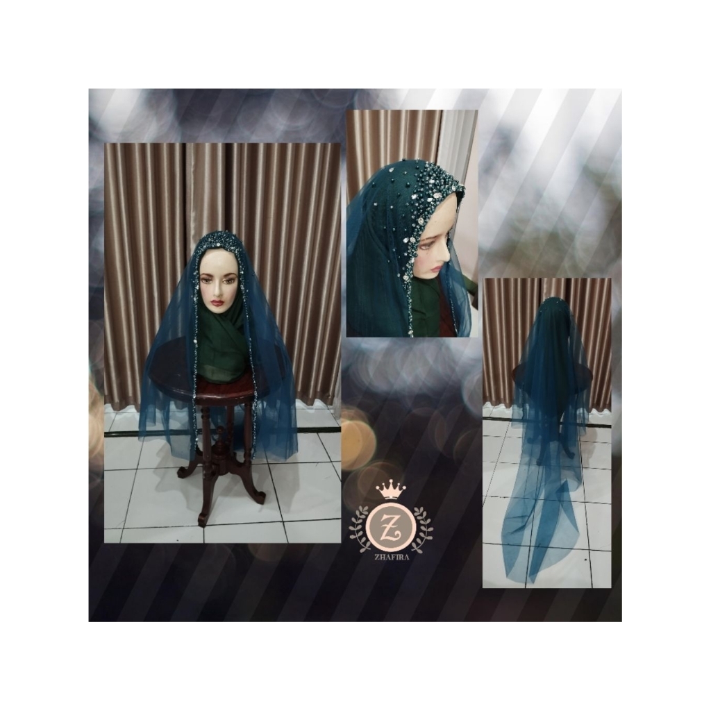 VEIL PENGANTIN / VEIL MUTIARA PREMIUM TILE BRIDAL / SLAYER PENGANTIN / KERUDUNG PENGANTIN / HIJAB PE