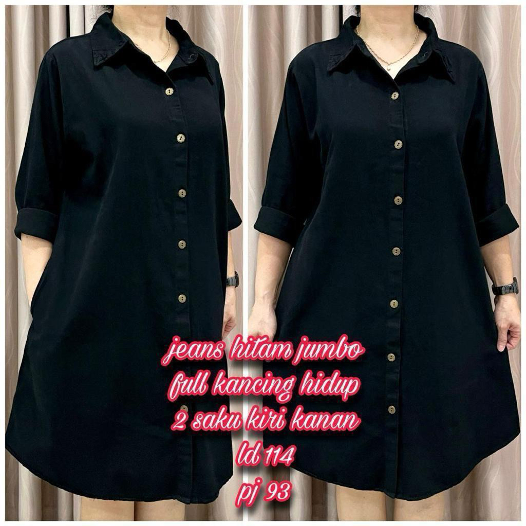 DRESS JEANS JUMBO / TUNIK JUMBO POLOS LD 114 BAHAN JEANS PREMIUM DIJAMIN TIDAK KAKU