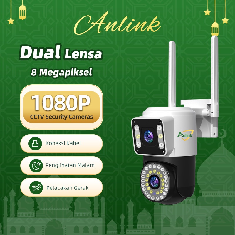 CCTV WiFi Dual Lens Outdoor 1080P Mudah Pasang Pantau Rumah Kebun 24 Jam Audio 2 Arah Tahan Hujan